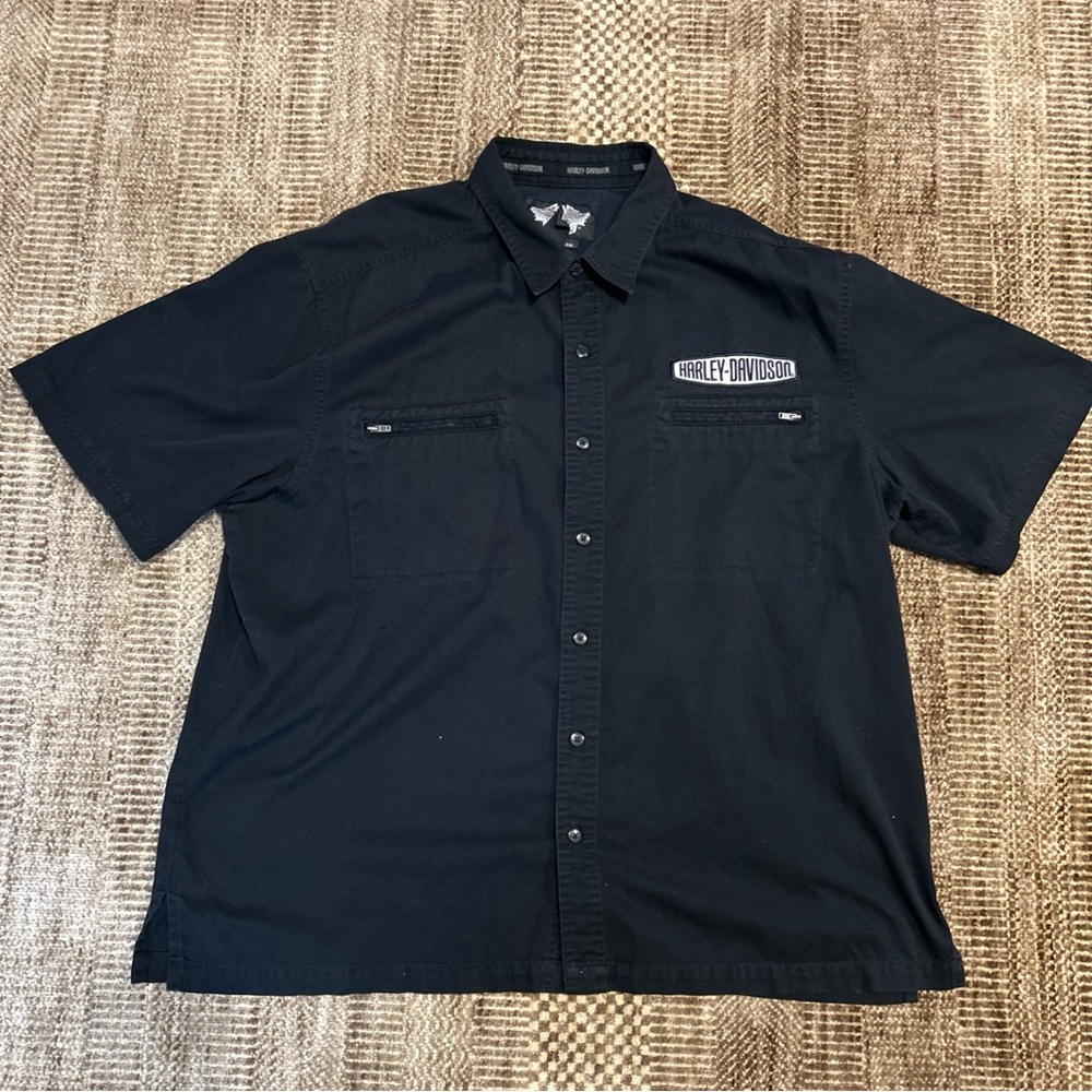 Harley Davidson Embroidered Flames Button Up Short Sleeve Tee Shirt Size 2XL